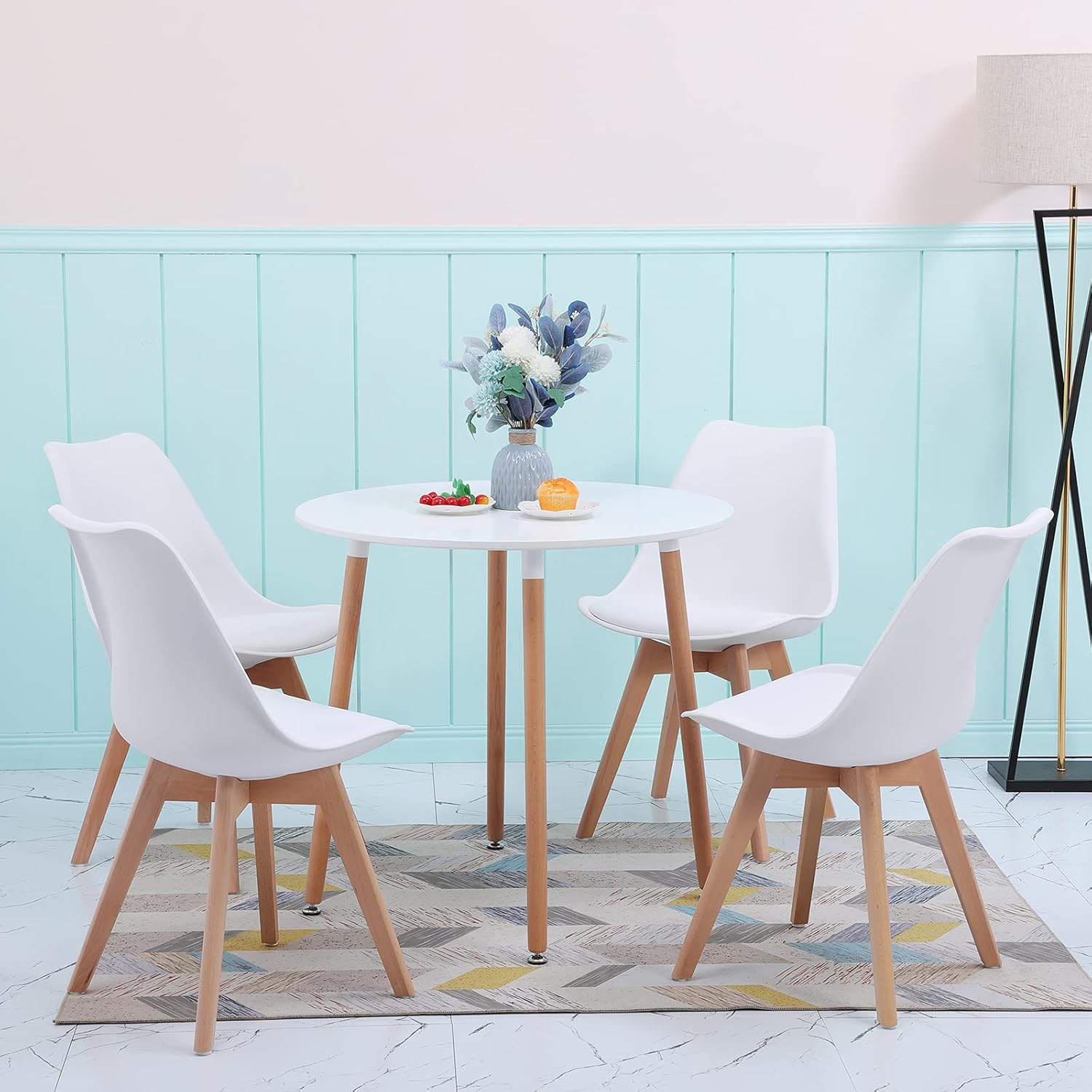 EGGREE - chaises scandinaves - lot de 8, blanc, bois hêtre, rembourrées