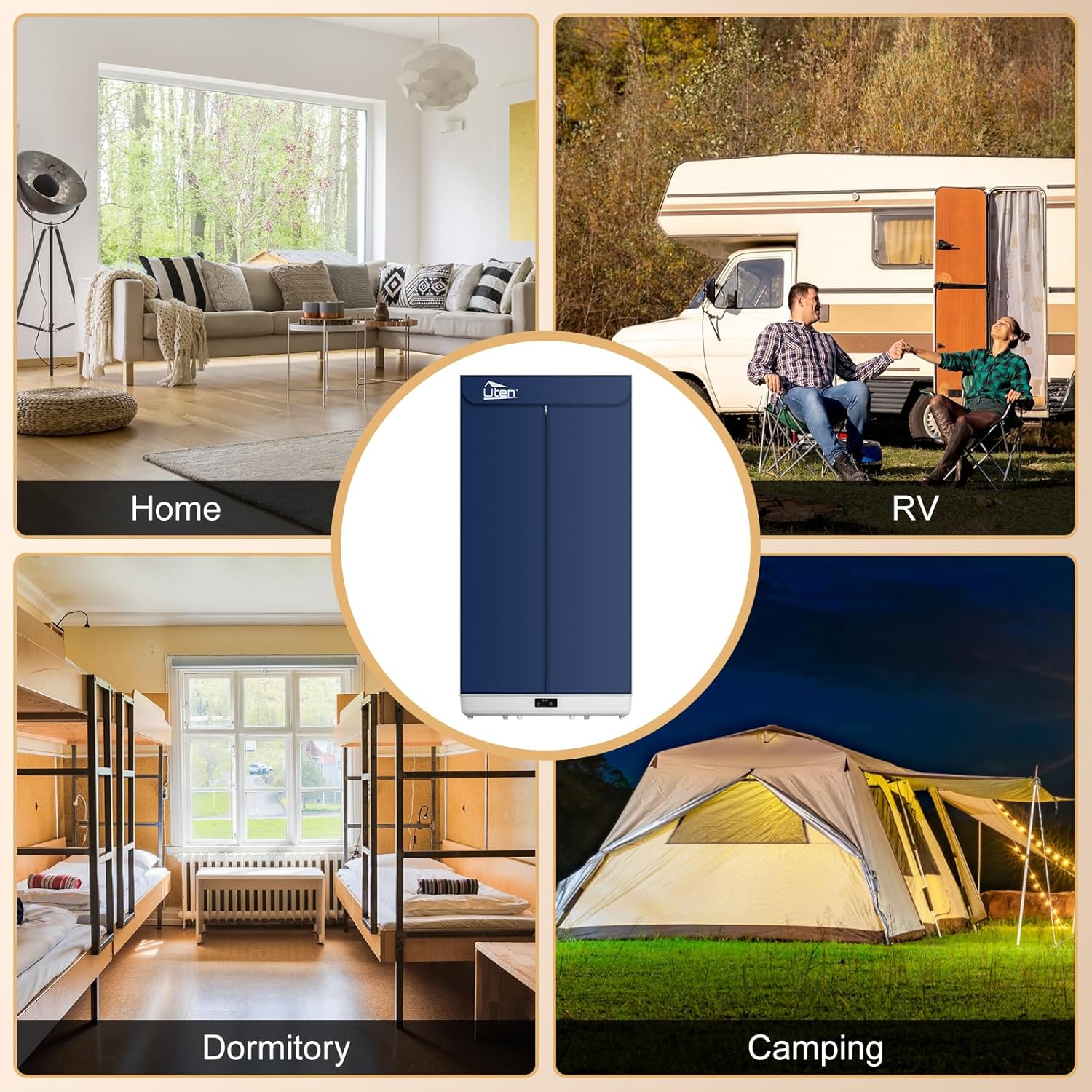 Uten - sèche-linge portable 1500W - amovible, télécommande, housse rangement