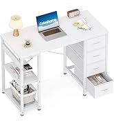 Coleshome Petit Bureau avec 4 Tiroirs en Tissu, 100x40cm Bureau avec Étagères Réversibles, Table ...