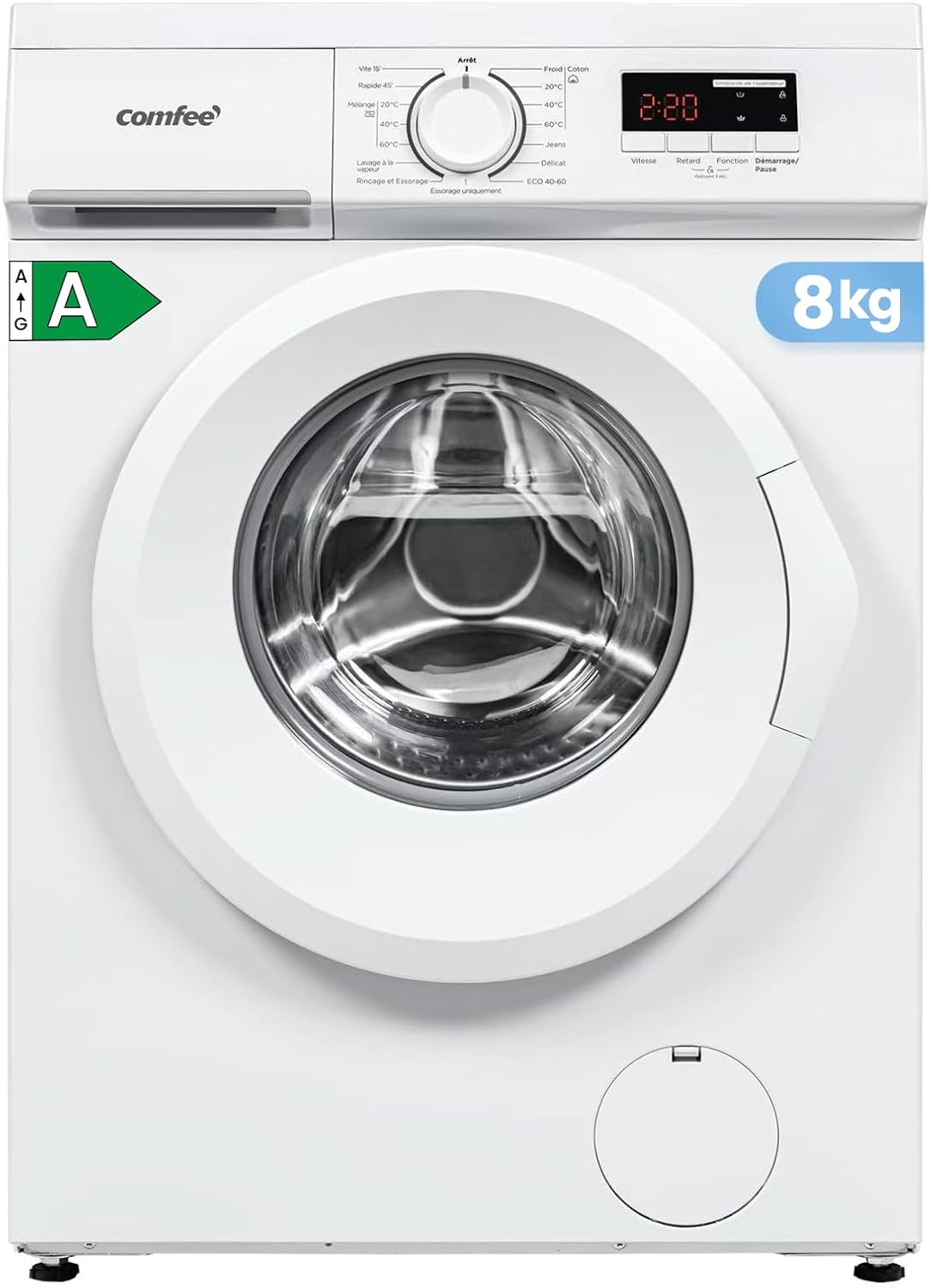 COMFEE' - Lave-linge frontal 8kg, classe A, moteur BLDC, 15 programmes, CFE12EW80/W-FR