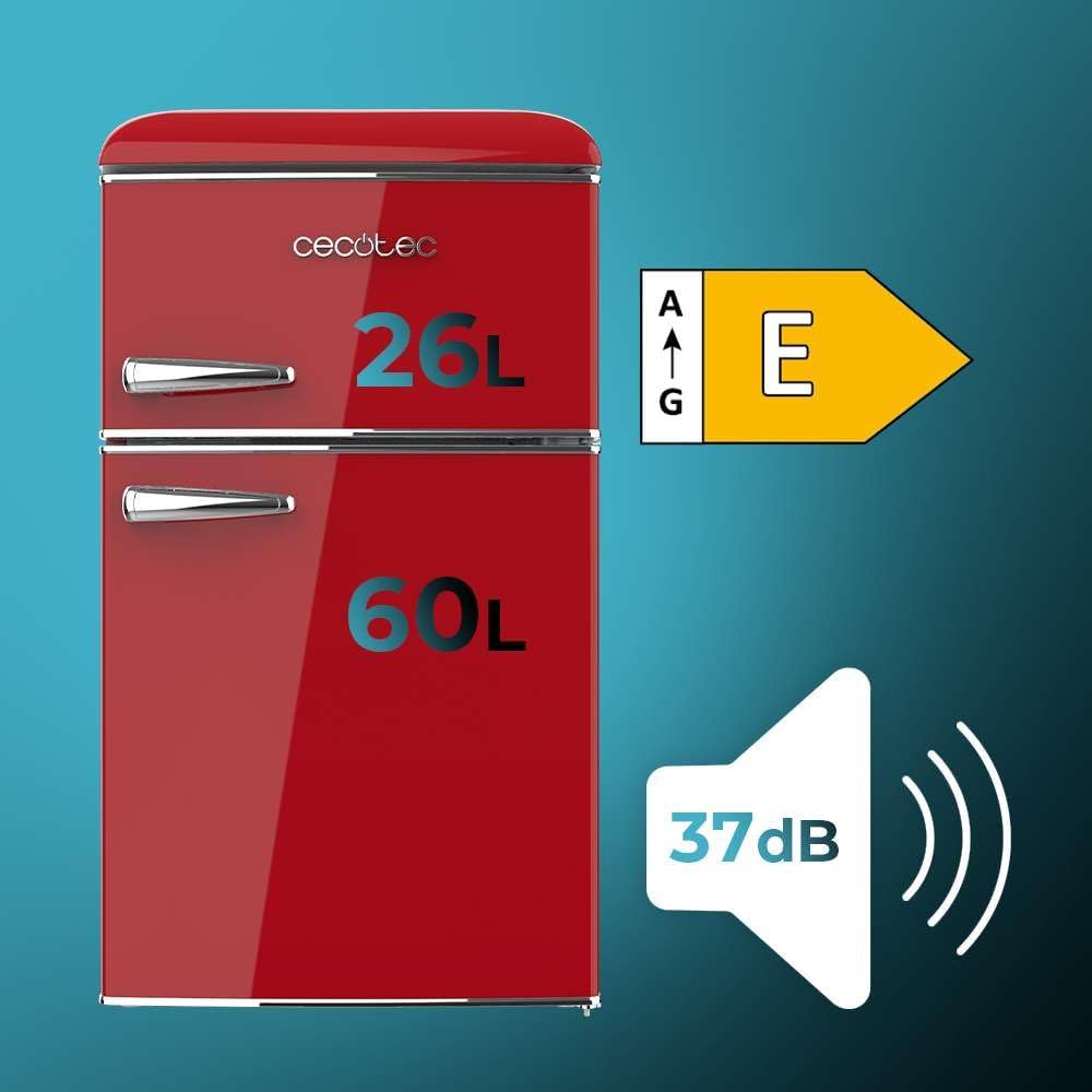 Cecotec - Bolero CoolMarket 2D Origin - 86L - No Frost, LED, classe E, Red, contrôle de température