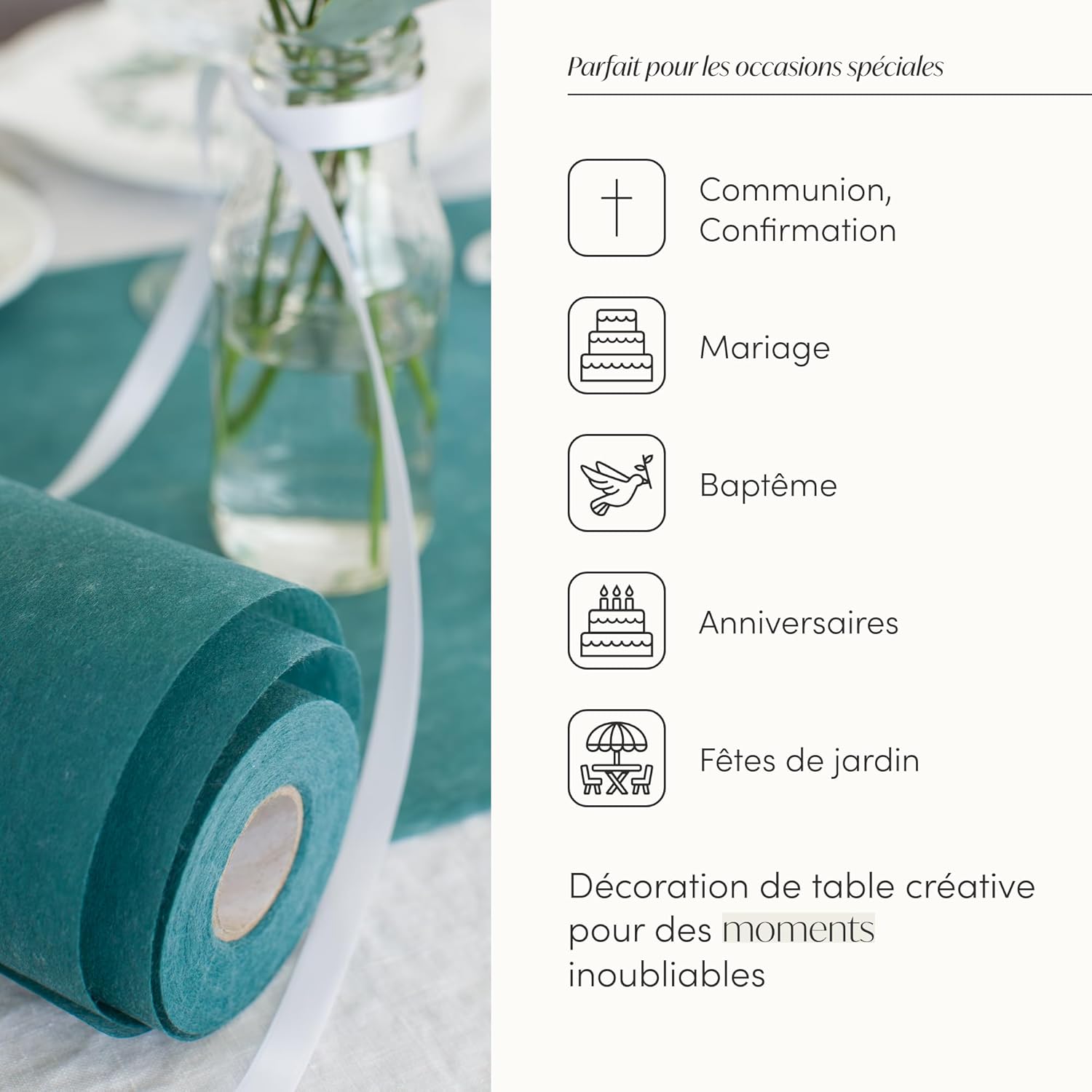 100%Mosel - Chemin de table non tissé - 30x250 cm - bleu pétrole, élégant, occasions spéciales