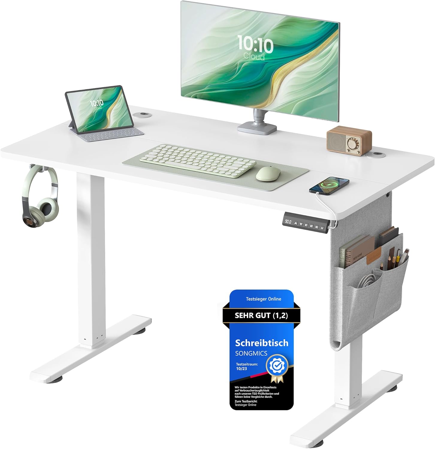 SONGMICS - bureau électrique - 100x60cm - réglable, mémoire, blanc - LSD130WZ01