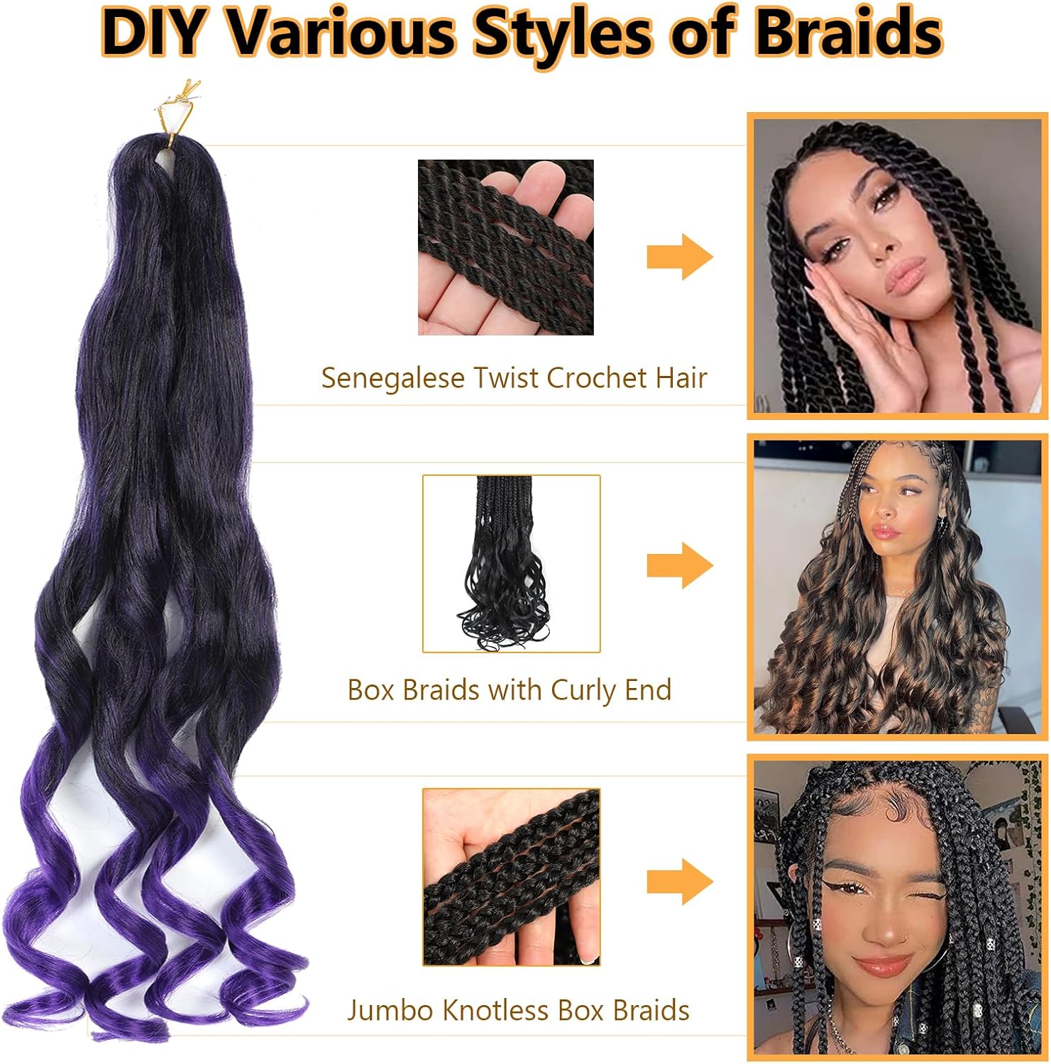 French Curl Braids - tresses afro bouclées 41cm, 8 paquets, 1B/Purple