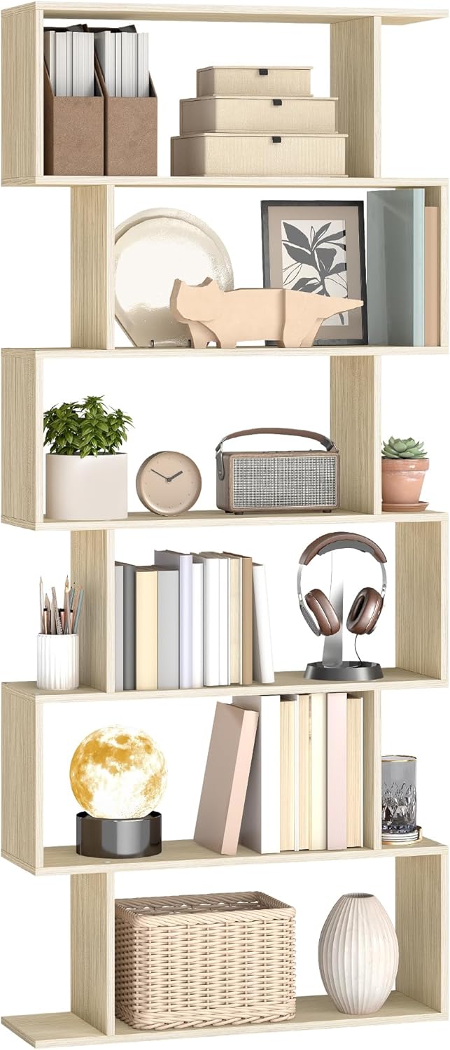 VASAGLE - bibliothèque 6 niveaux - 24x70x191,6cm - rangement, séparateur, nature beige - LBC061L01
