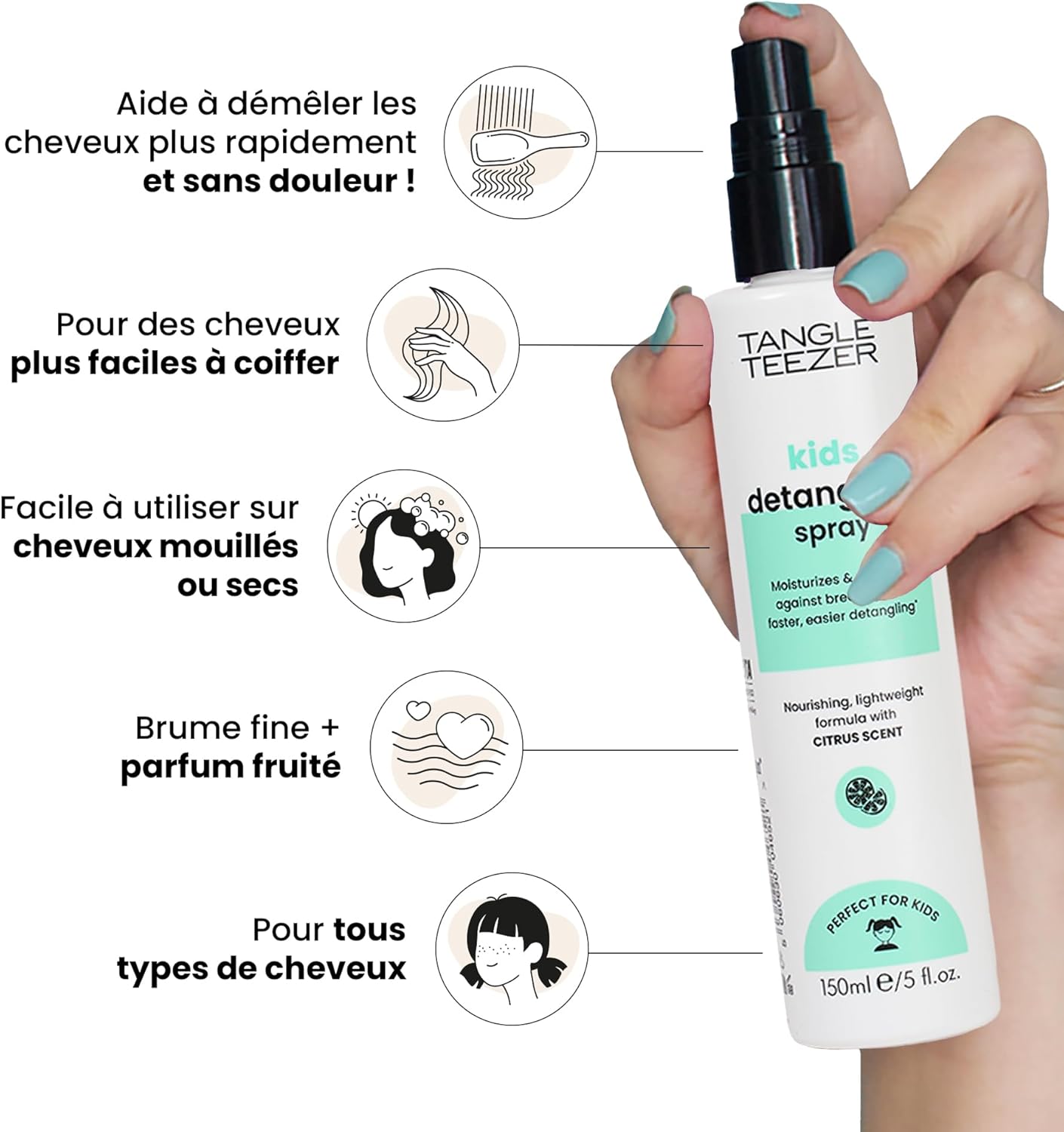 Tangle Teezer - Spray Démêlant Enfant - Végane, Anti-Nœuds, Parfum Agrumes
