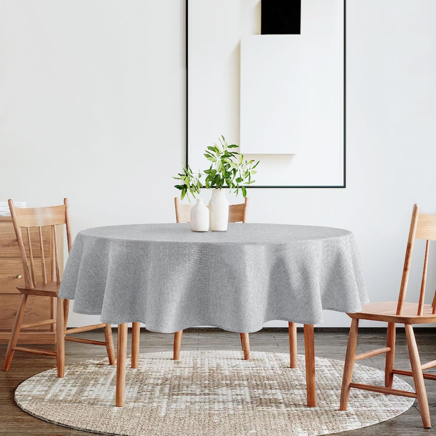 DWCN - nappe ronde effet lin 180 cm - imperméable, anti-tache