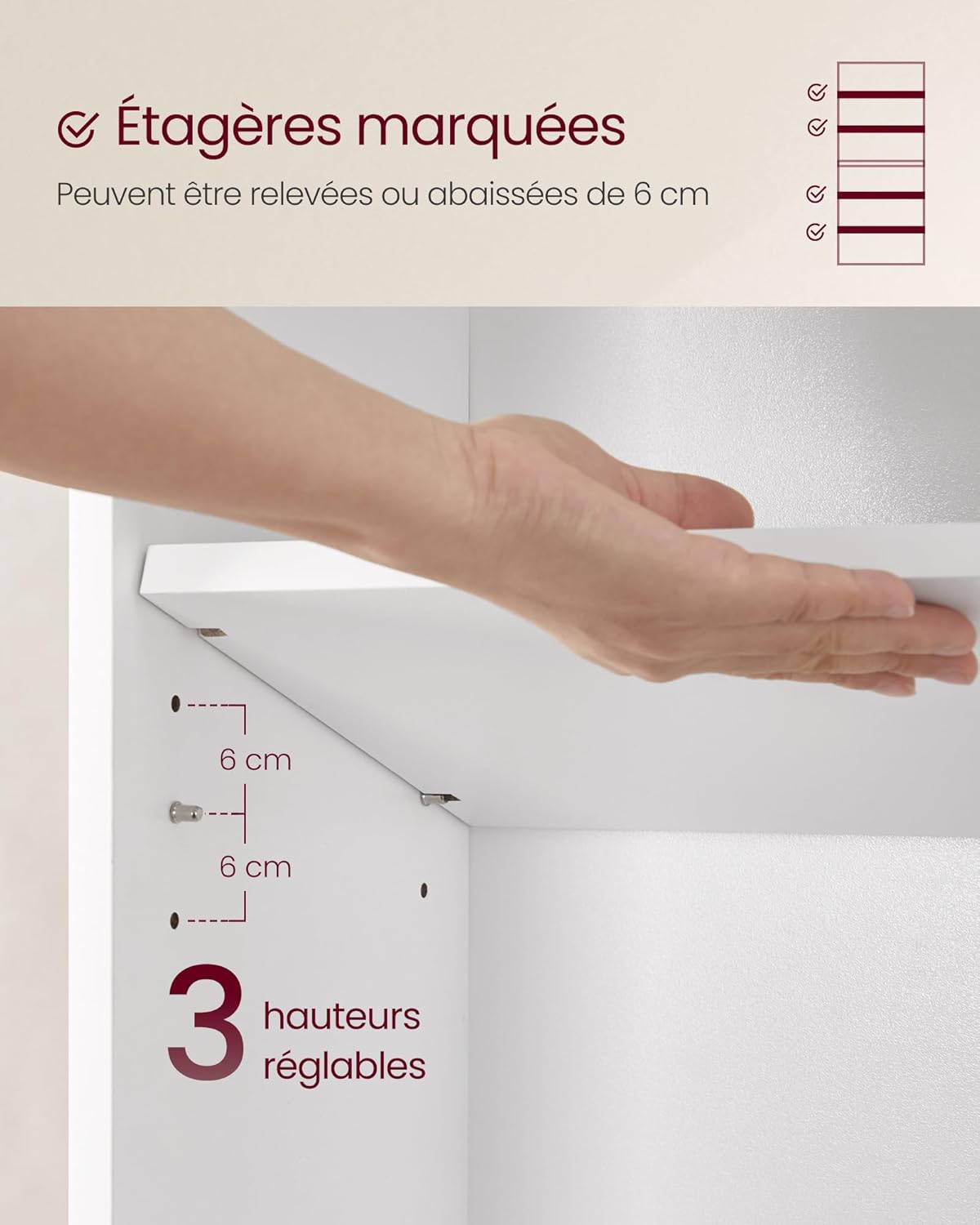 VASAGLE - étagère 6 niveaux - 24x40x178,5 cm - rangement ouvert, blanc LBC167T14