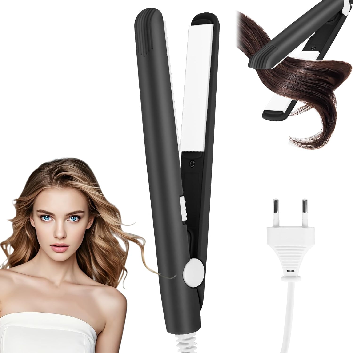 LOPHE - Mini lisseur boucleur 2 en 1, 110-220V, chauffe rapide, idéal tous cheveux, noir