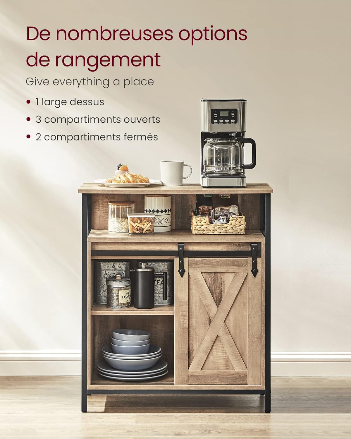 VASAGLE - Buffet Cuisine série rangement - 30x70x80cm - portes coulissantes, étagères réglables - LSC089B50V1
