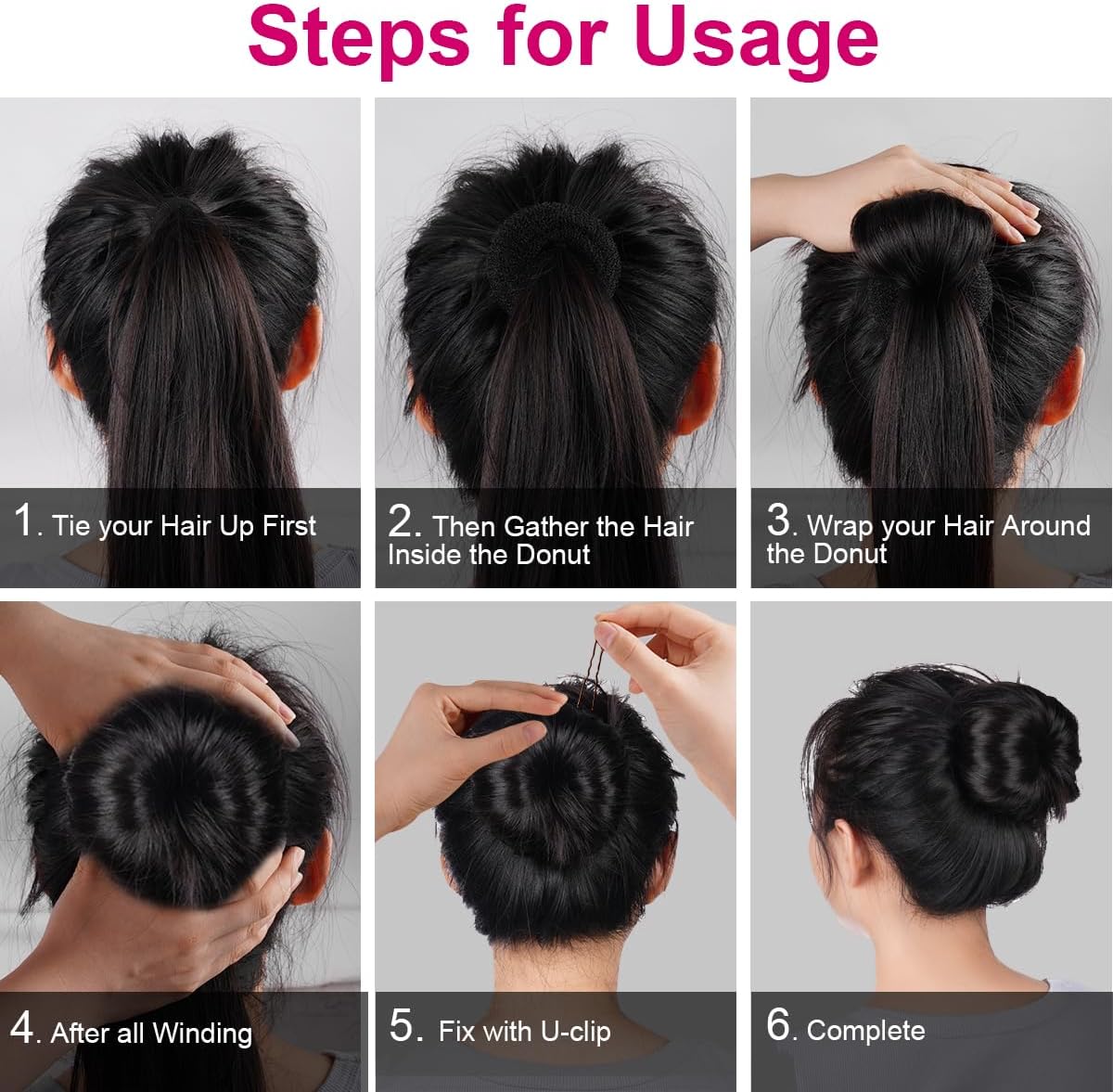 URAQT - machine à pain donut - 6+8 cm - 4 donuts + 30 épingles, pour chignons