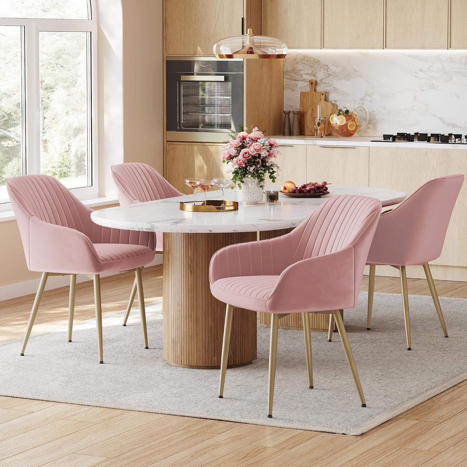 SONGMICS - fauteuil velours, pieds métal, accoudoirs, rose, 120kg - LDC087R01