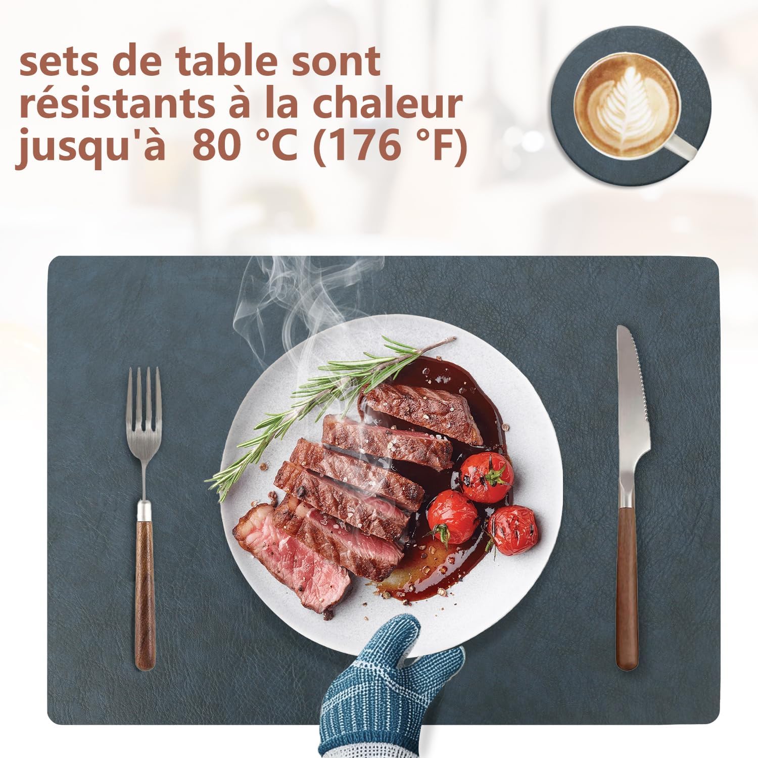 Set de table - cuir PU double face - 43x30cm - lavables et antidérapants