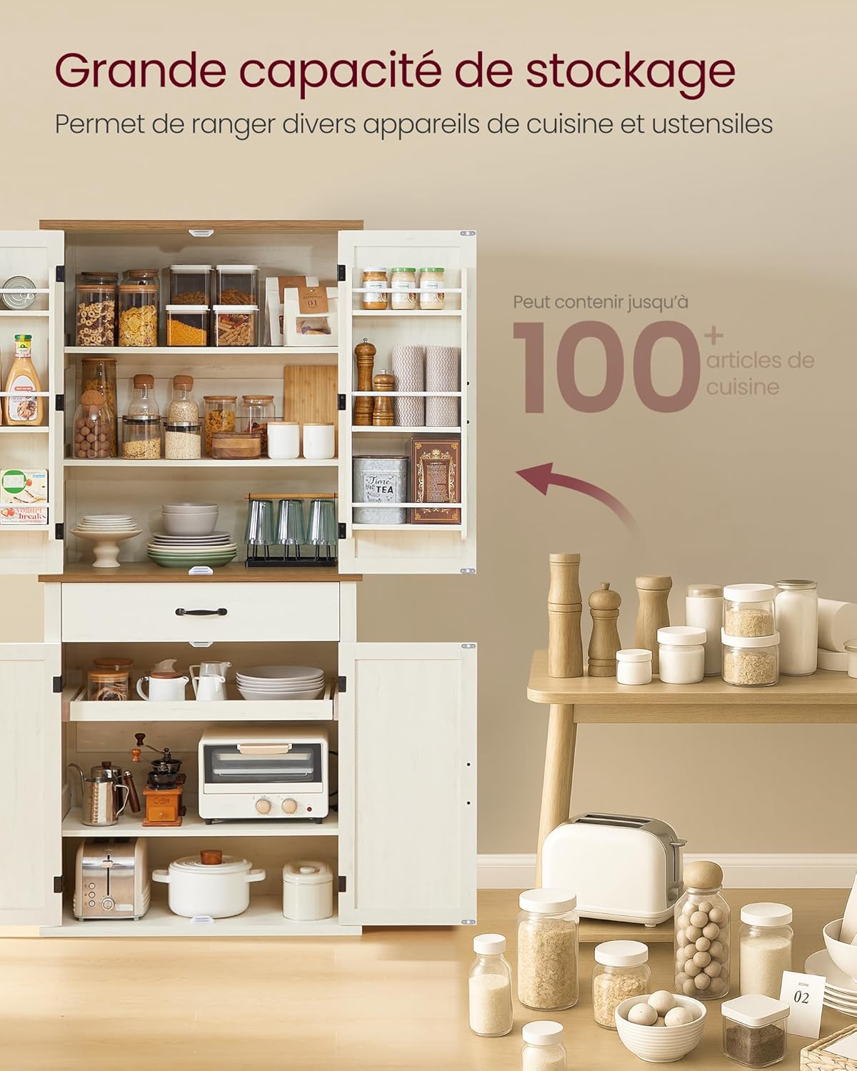 VASAGLE - Buffet haut cuisine rustique, 178,6 cm, tiroir, vaisselier, BBK364W02