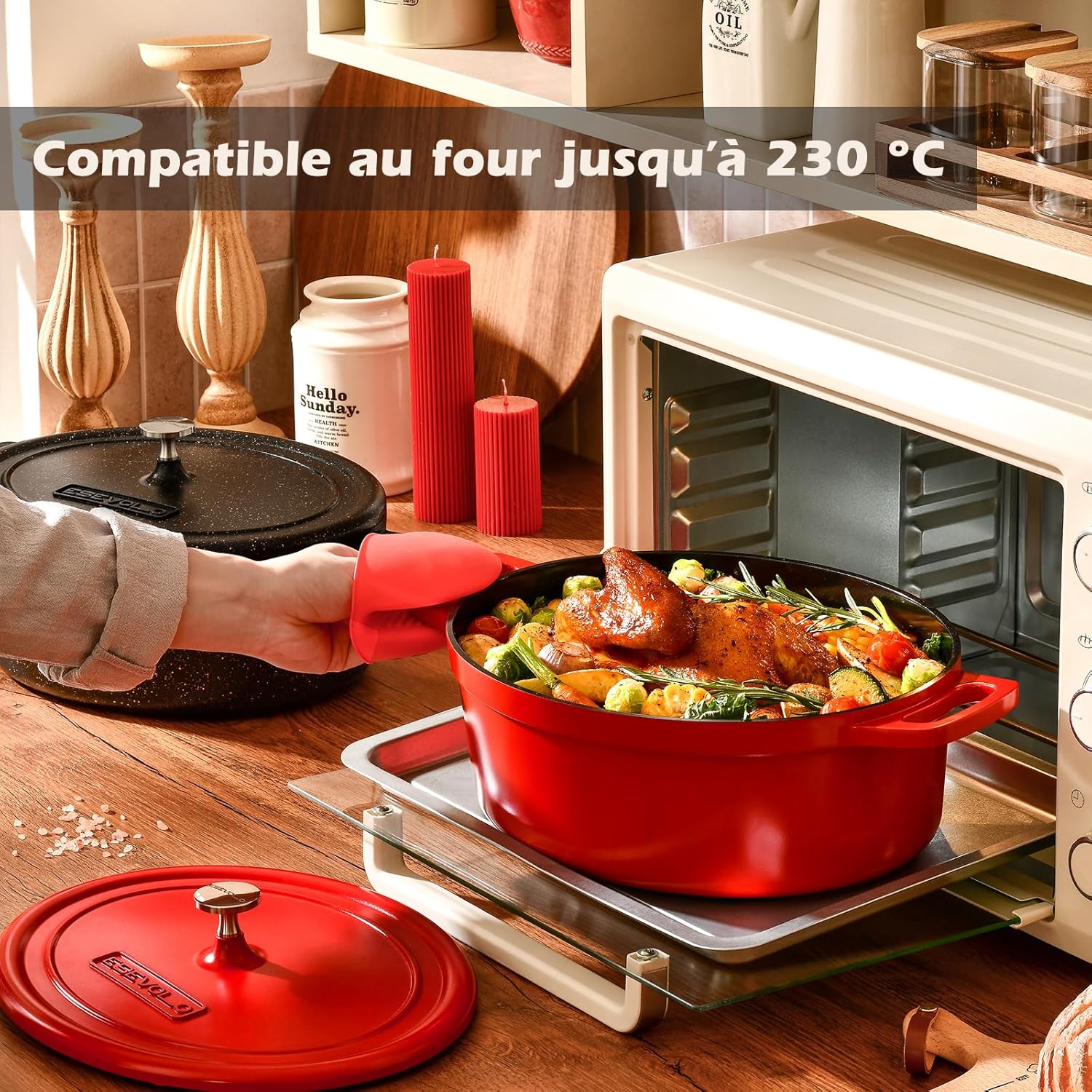 Cocotte fonte aluminium ovale 31cm 6,3L, revêtement céramique antiadhésif