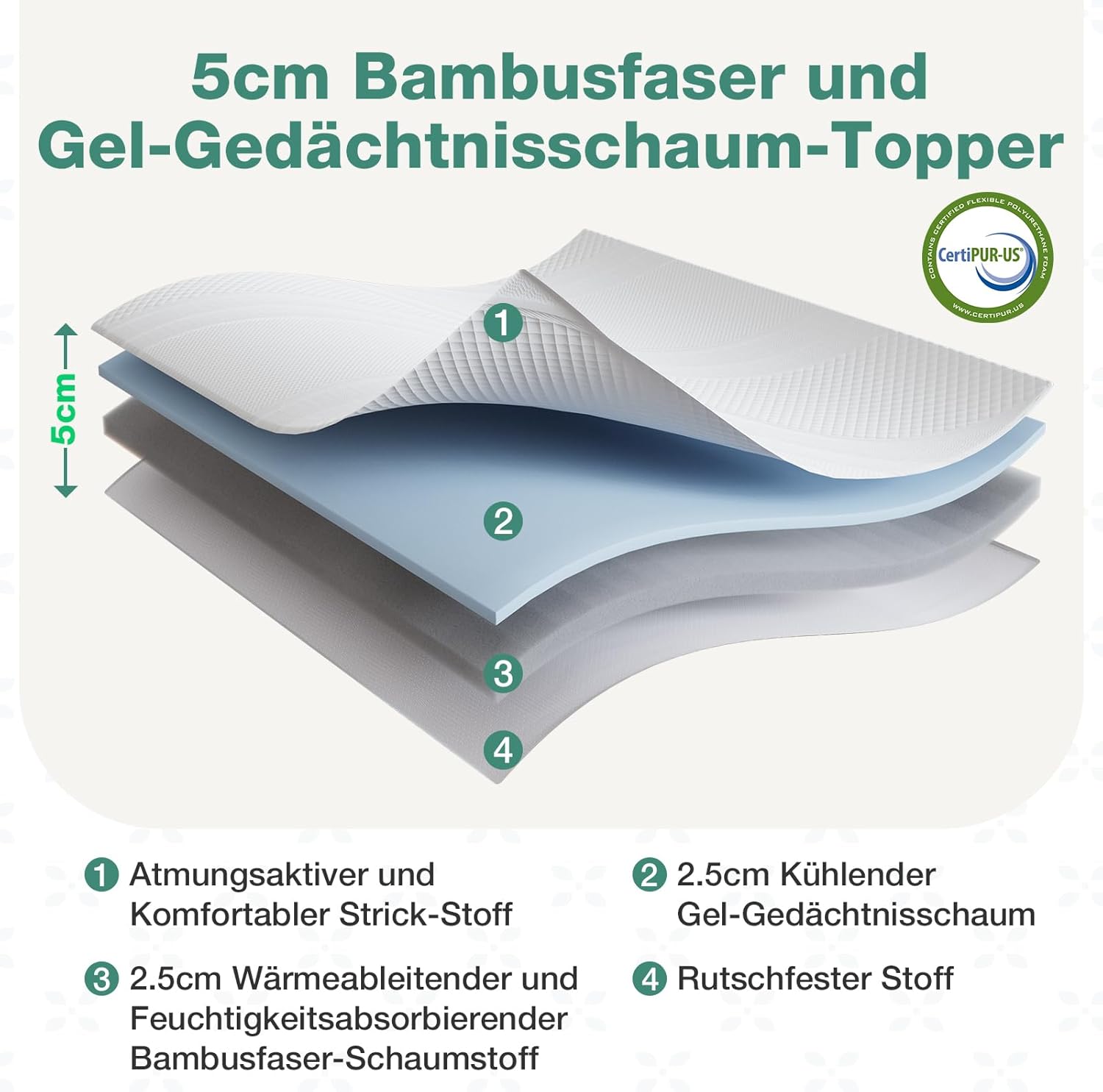 Novilla - surmatelas gel mémoire - 160x200 cm - 5 cm, doux, antidérapant, lavable