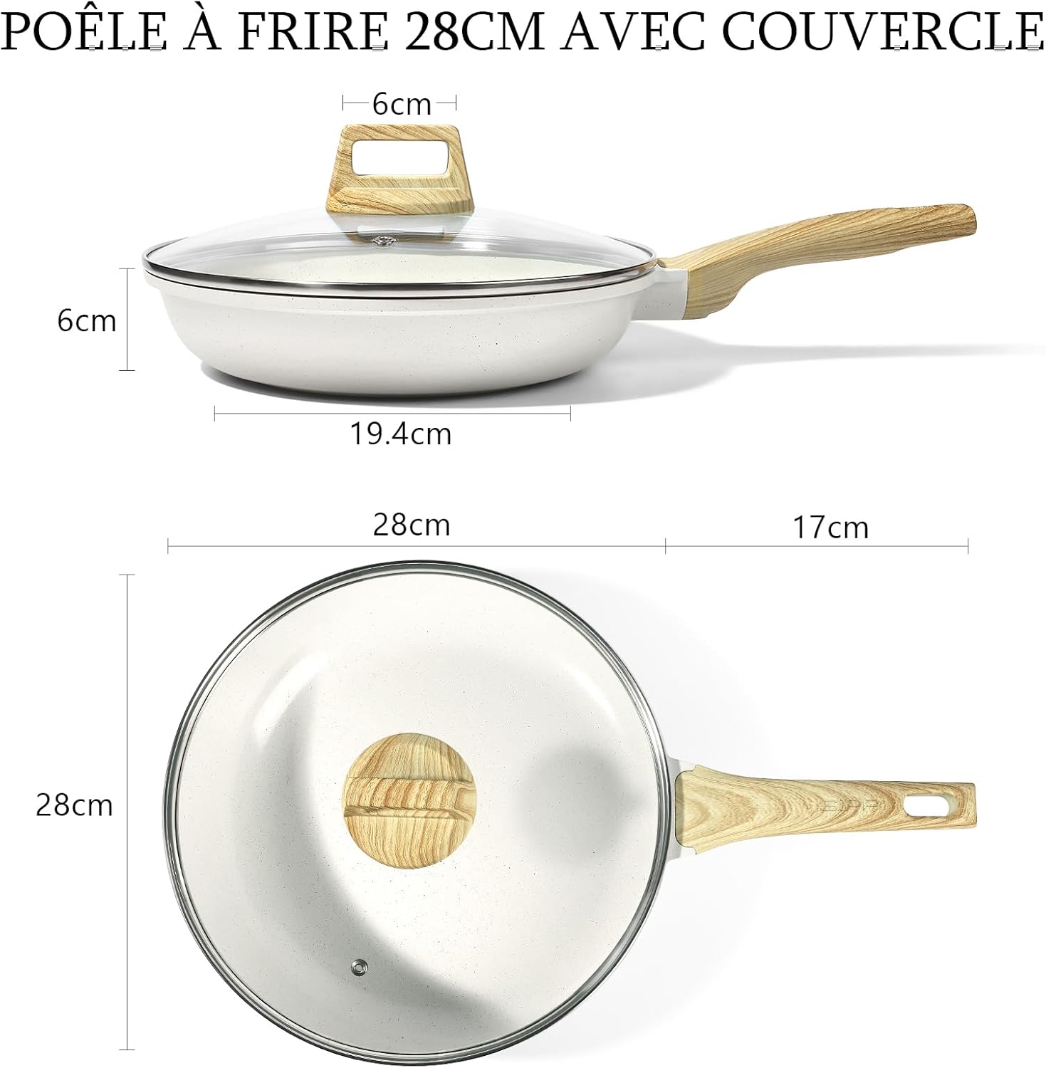 GiPP - Poêle à frire avec couvercle, 28 cm, granit, induction, antiadhésive