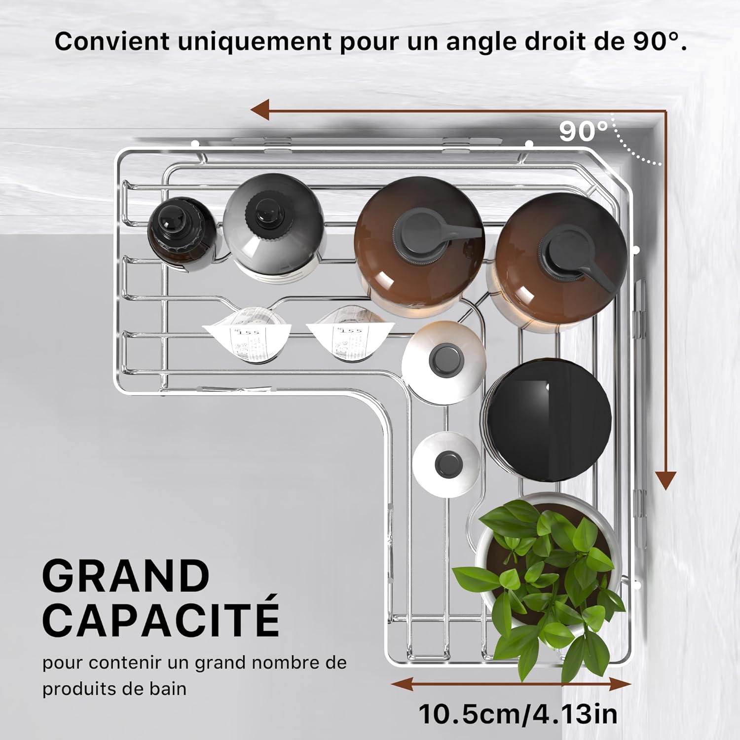 KEGII - étagère douche 3 niveaux - inox, angle, sans perçage, argent