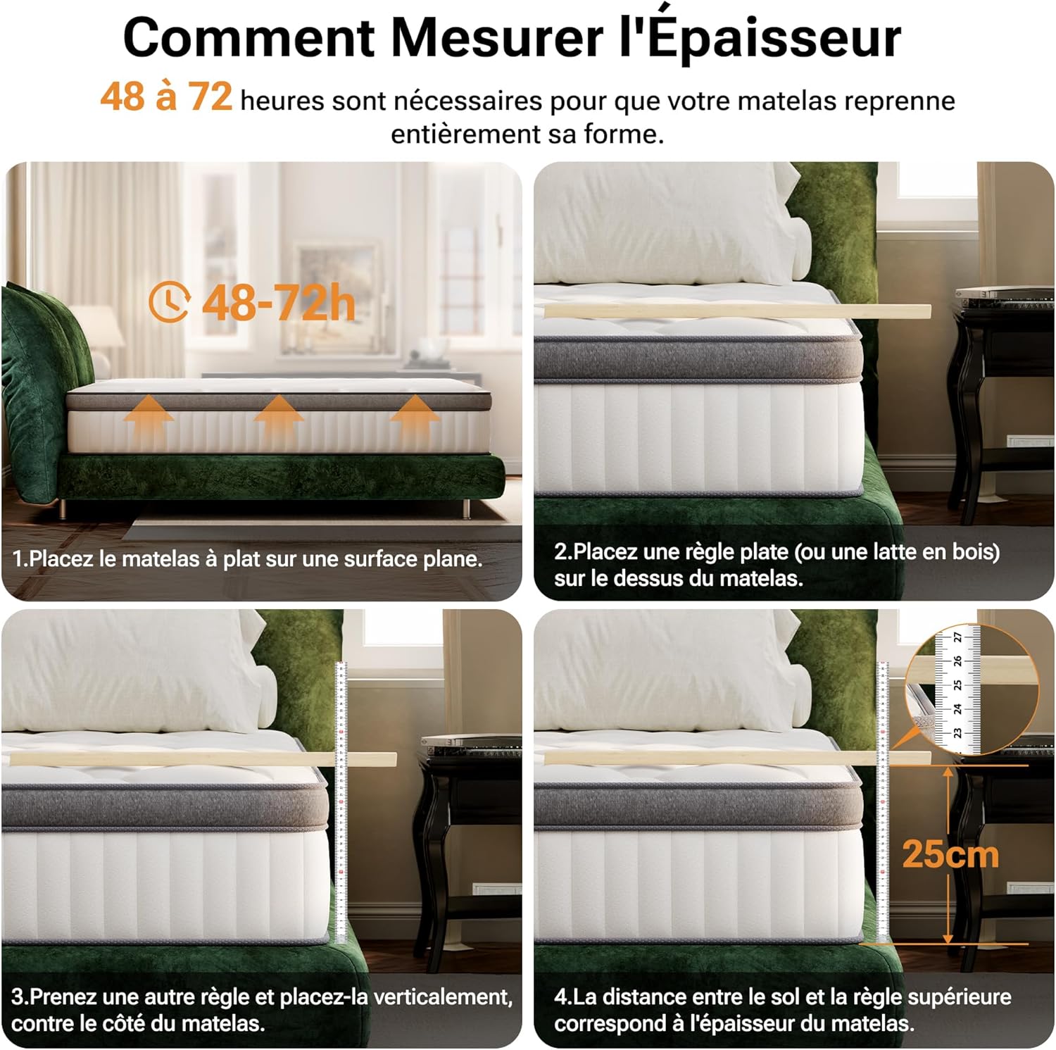 TXO - Matelas Hybride 180x200x25 cm, 7 zones, ressorts, Oeko-Tex