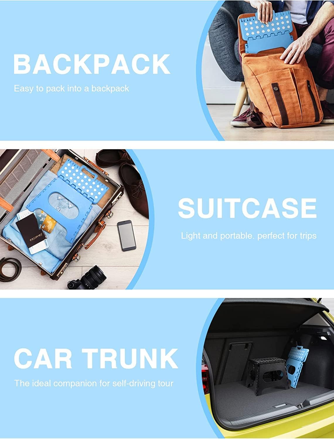 HOUSE DAY - tabouret pliant série 27cm, bleu clair, léger, solide