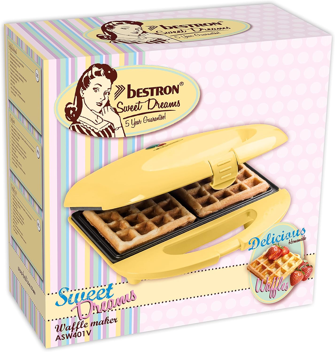 Bestron - gaufrier rétro 700W, anti-adhésif, jaune, dimensions compactes